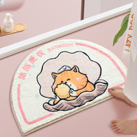 Cartoon Cat Absorbent Non-Slip Bathroom Mat Machine Washable Lamb Velvet Half-Round Doormat