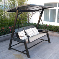 Outdoor Patio Garden Swing Chair with Sunshade Canopy, Weather-Resistant Double/Triple Seater Rocking Bench for Balcony Villa