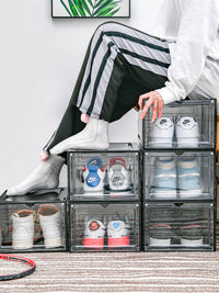 Clear Stackable Shoe Storage Boxes with Magnetic Side/Front Opening Door, Dustproof Hard Plastic Shoe Organizer for Sneakers