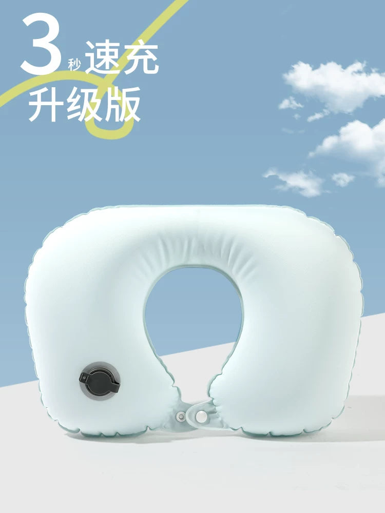 Grizzly Summer Cooling Ice Silk Inflatable Travel Pillow U-Shaped Neck Pillow