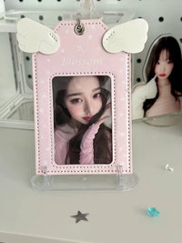 Angel Wing PU Leather 3-inch Photocard Holder with Backpack Charm