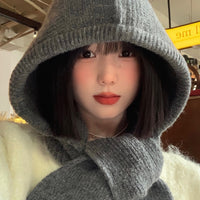 Women's Knitted Balaclava Hat Scarf Combo for Winter Warmth, Neck Protection, and Ear Coverage