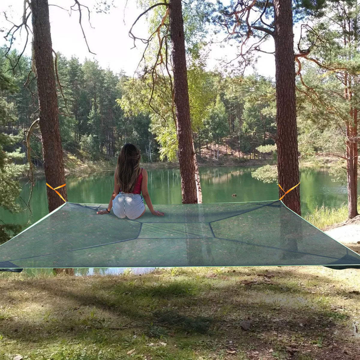 Aerial Multi-Person Square Hammock Anti-Roll Cradle Net Outdoor Camping Tree Tent Hammock