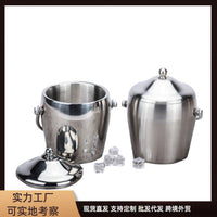Stainless Steel Double-Layer Ice Bucket with Lid for Bar & Restaurant, Beer & Champagne Chiller