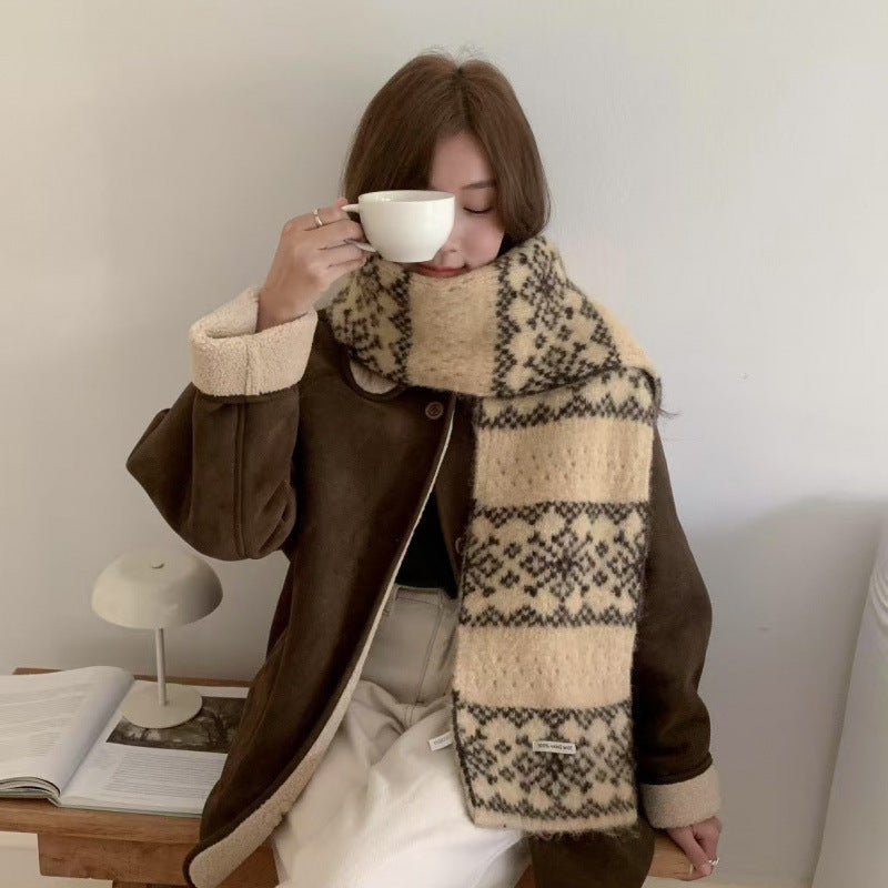 Alpaca Wool Blend Snowflake Knit Scarf for Men and Women, Warm Winter Accessory