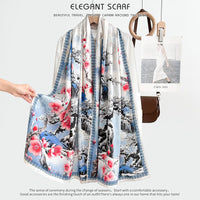 Vintage Style Double-Sided Floral Print Scarf Shawl with Hand-Rolled Edges