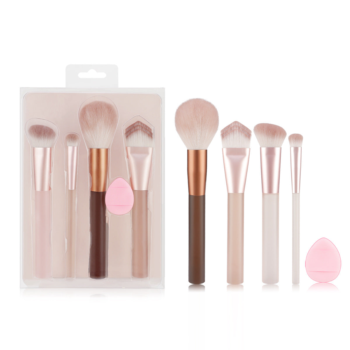 4-Piece Makeup Brush Set with PVC Gift Box - Foundation, Powder, Contour, Eyeshadow Brushes