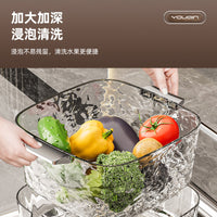 Double-Layer Kitchen Drain Basket with Fruit Bowl, Multi-functional Vegetable Washing Basin for Home Use