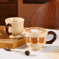 French Cream Bear Mug, Cute Simple Milk Cup for Students and Couples, Large Capacity Ceramic Mug