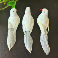 Christmas White Feather Artificial Bird Ornament for Garden & Craft Decor