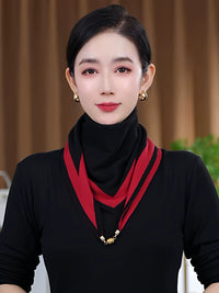 Knitted Striped Color Block Magnetic Buckle Triangle Scarf Shawl for Autumn/Winter