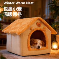 Pet House Bed for Cats and Small Dogs, Winter Warm Removable Washable Enclosed Pet Cave