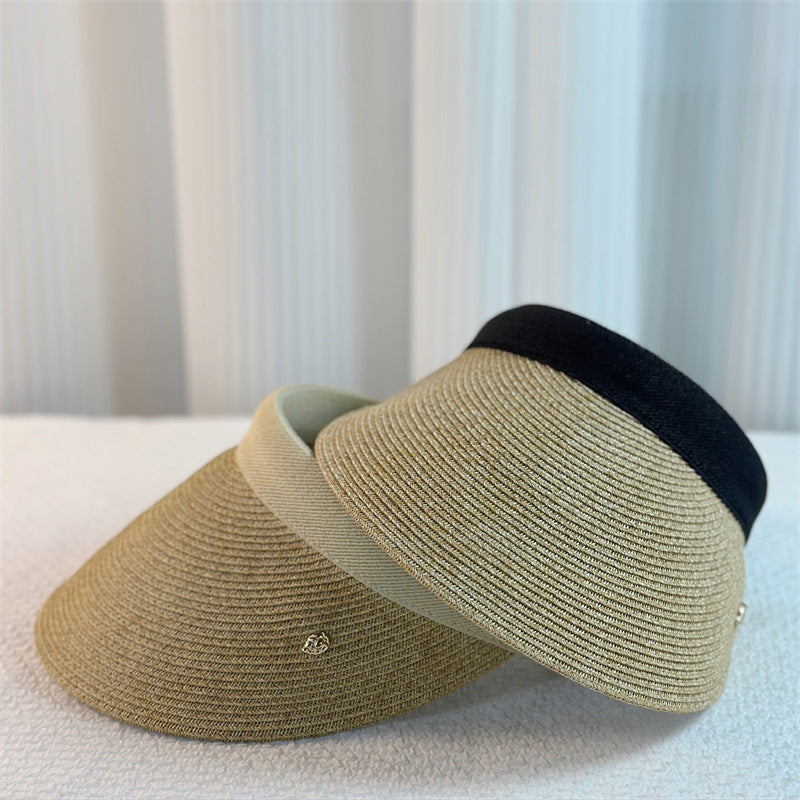Women's Straw Sun Visor Hat UV Protection Wide Brim Outdoor Beach Cap