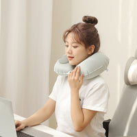 Inflatable U-Shaped Cooling Neck Pillow for Travel with Press Pump, Portable and Packable