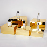 5-Piece Gold Mirror Acrylic Display Risers Set for Buffet & Dessert Tables