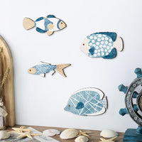 Nautical Wooden Fish Wall Decor Set - 4 Piece Coastal Bathroom Hanging Ornaments