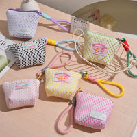 Mini Mesh Wristlet Pouch - Cute Contrast Color Multifunctional Storage Bag for Cosmetics & Small Items