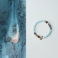 Natural Grey Moonstone Aquamarine Agarwood Multi-Gemstone Bracelet for Emotional Stability and Good Luck