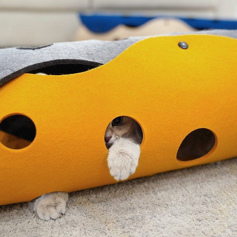 Foldable Cat Tunnel Bed with Detachable Washable Mat, Interactive Play Toy for Cats, All Seasons