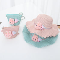 Kids Summer Sun Hat and Bag Set - Breathable UV Protection Princess Straw Hat for Girls and Women