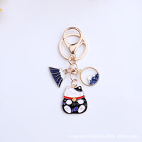 Japanese Style Mount Fuji Cherry Blossom Lucky Cat Keychain Bag Charm Couple Gift