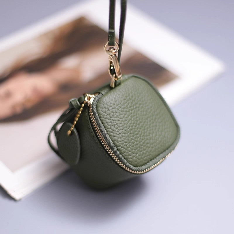 Vintage Leather Cosmetic Bag Lipstick Coin Purse Portable Travel Storage Bucket Mini Round Wallet