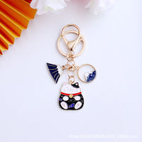 Japanese Style Mount Fuji Cherry Blossom Lucky Cat Keychain Bag Charm Couple Gift