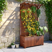 Outdoor Privacy Screen Planter Box with Trellis for Climbing Plants, Wooden Garden Divider Fence