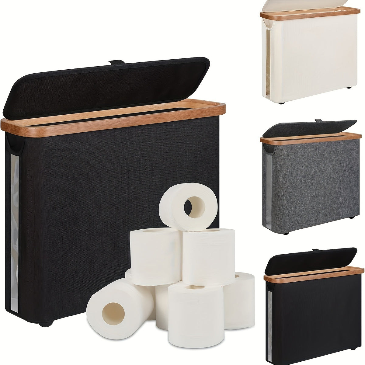 Foldable Bathroom Storage Bin with Lid and Clear Window, Household Organizer for Toilet Paper and Sundries