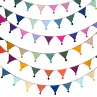 Kids Double-Layer Cotton Crepe Pom-Pom Solid Color Triangle Flag Banner for Birthday Party Kindergarten Camping Decoration