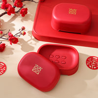 Wedding Bathroom Set with Toothbrush Holders, Cups, and Soap Dish - Red Bridal Essentials