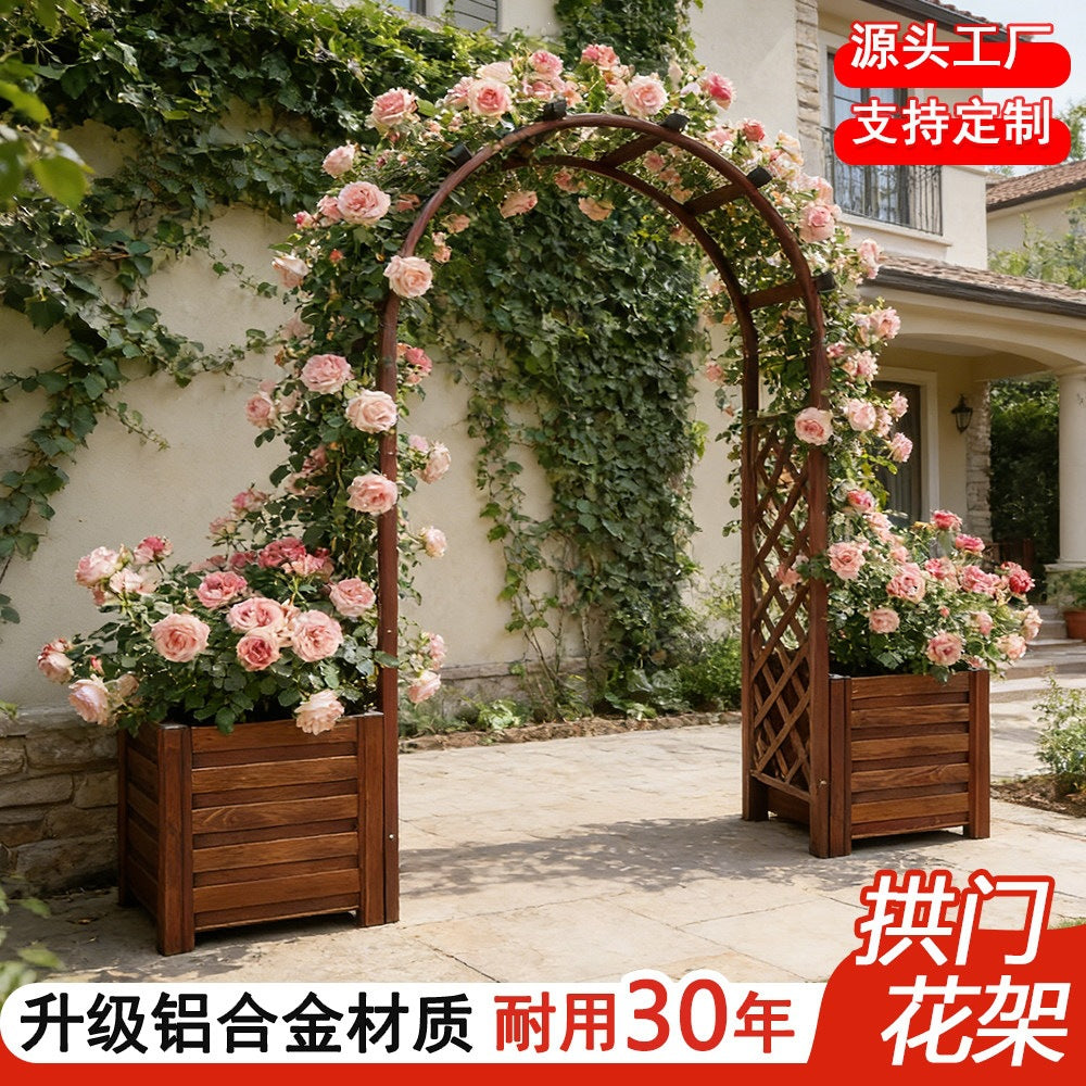 Aluminum Alloy Garden Arch with Planter Boxes for Climbing Plants, Outdoor Patio Villa Fence Combination