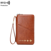 RFID Blocking Passport Holder Travel Wallet with Zipper, Long Portable Document Organizer