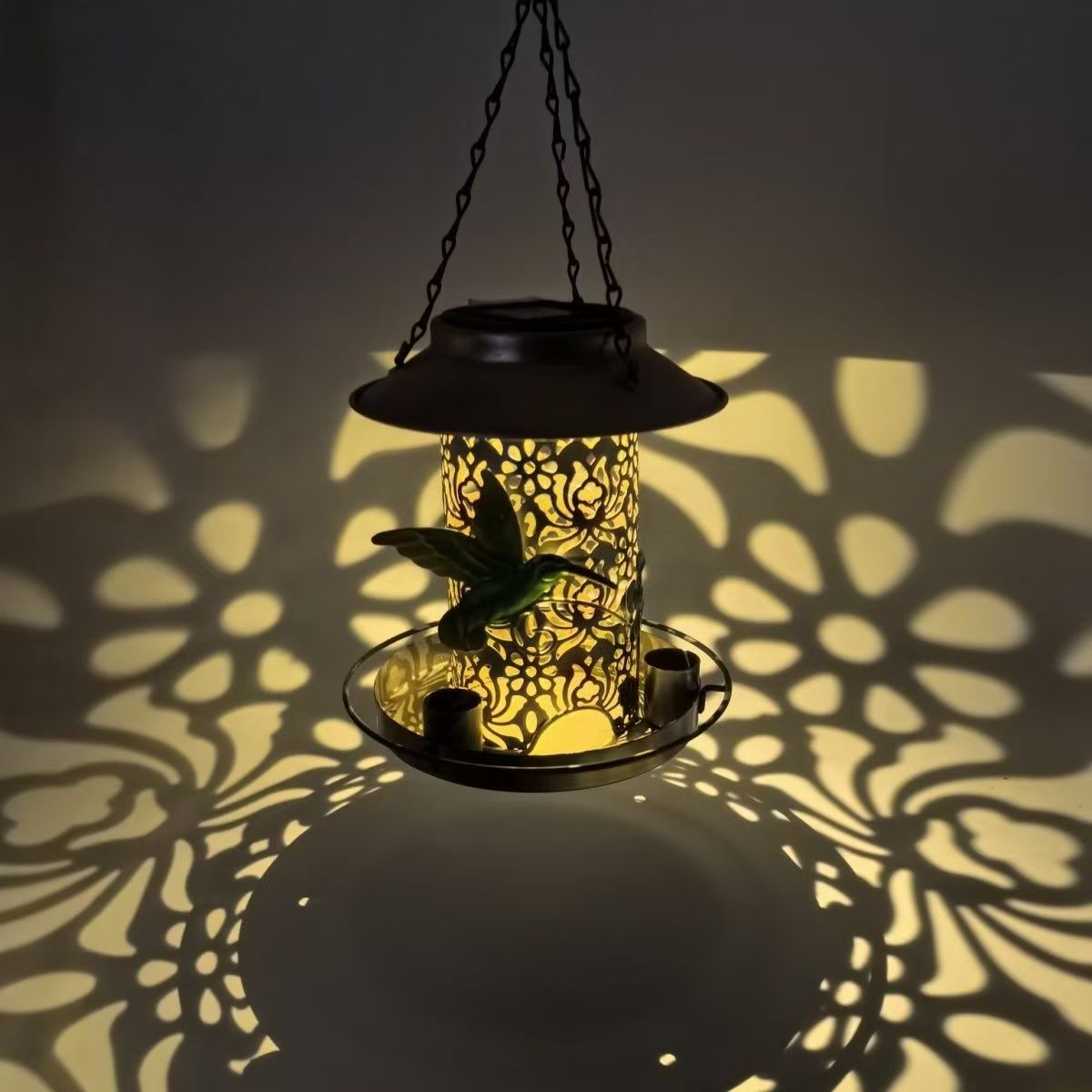 Vintage European Solar Powered Bird Feeder with Hollowed-Out Design for Outdoor Garden Decor