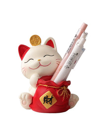 Lucky Cat Pen Holder Ornament for Desk & Home Decor