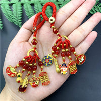 Chinese Style Enamel Peanut Gourd Keychain Pendant for Couples, Ancient Gold Sand Copper