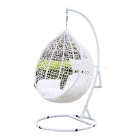 Outdoor Rattan Woven Egg Chair Swing with Stand, Waterproof UV-Resistant Hanging Basket Chair for Patio Balcony Garden