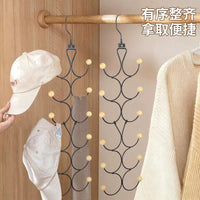 Multi-layer Wooden Bead Scarf and Hat Hanger, Foldable Iron Art Storage Rack for Scarves, Belts, and Tank Tops