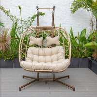 Outdoor Wicker Double Hanging Basket Chair Swing for Garden Patio