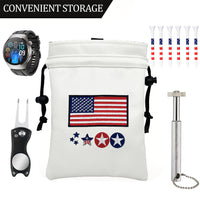 Golf Drawstring PU Ball Pouch with USA Skull Embroidery, Waterproof & Portable