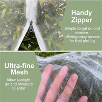 Garden Plant Insect Net Cover with Drawstring and Zipper for Greenhouse Fruit Trees Bird Protection