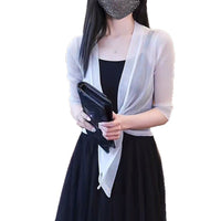 Women's Shimmer Mesh Cardigan Shrug with Lace Trim, Plus Size Sun Protection Air Conditioning Shawl