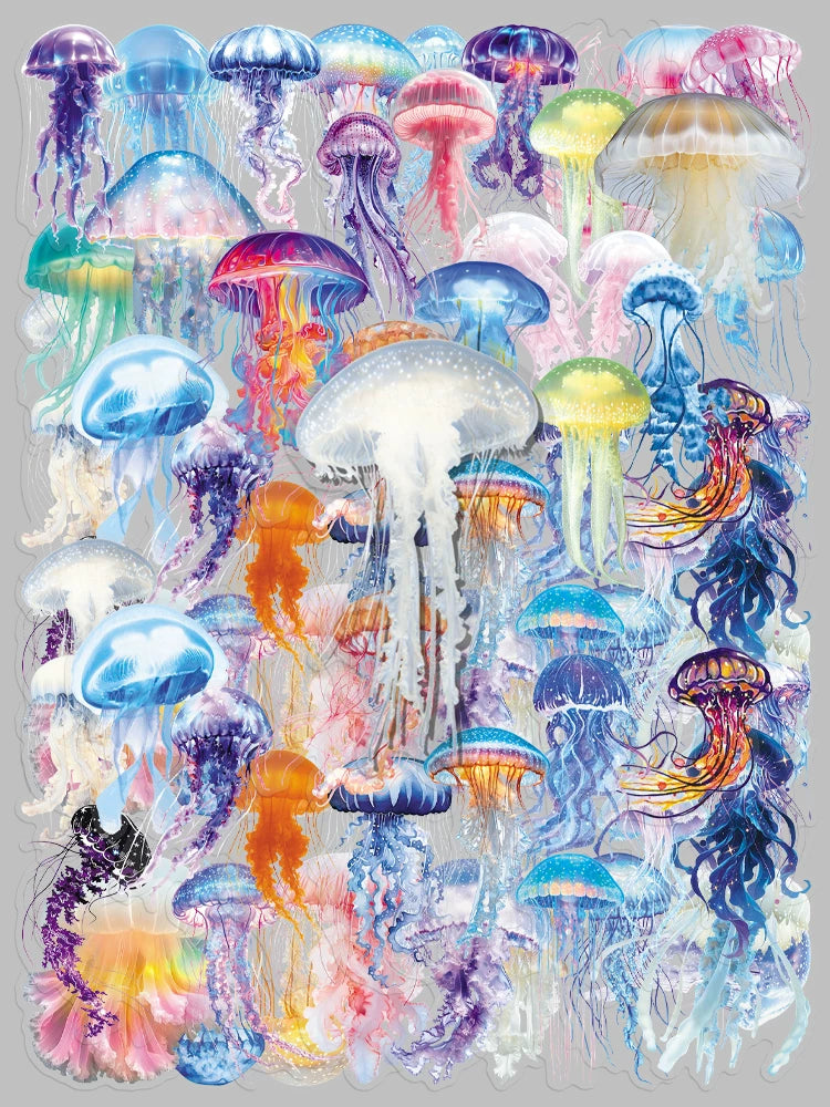 100 Pcs Cute Colorful Jellyfish Transparent Stickers for Scrapbooking, Laptops, Water Bottles, Helmets, and More