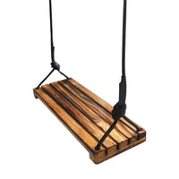 Solid Wood Outdoor Swing for Kids, Single Person Patio Carbonized Wood Swing Chair with Hanging Basket