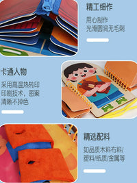 Montessori Busy Board for Early Education, Dressing Training Toy with Buttons and Zippers
