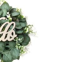 Eucalyptus and Coin Grass Wreath with Hello Sign for Door Decor