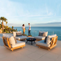 Outdoor Teak Sofa Villa Courtyard Garden Balcony Nordic Solid Wood Rattan Leisure Sofa Coffee Table Set