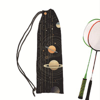 Line Art Planet Drawstring Badminton Racket Bag Portable Shoulder Storage Pouch