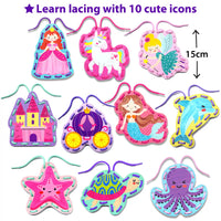 KRAFUN Unicorn Princess Mermaid Castle DIY Lacing Toy for Kids