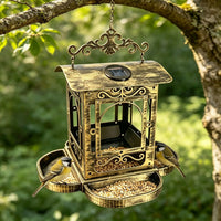 Vintage Bronze Solar Bird Feeder Hanging Tray for Outdoor Garden